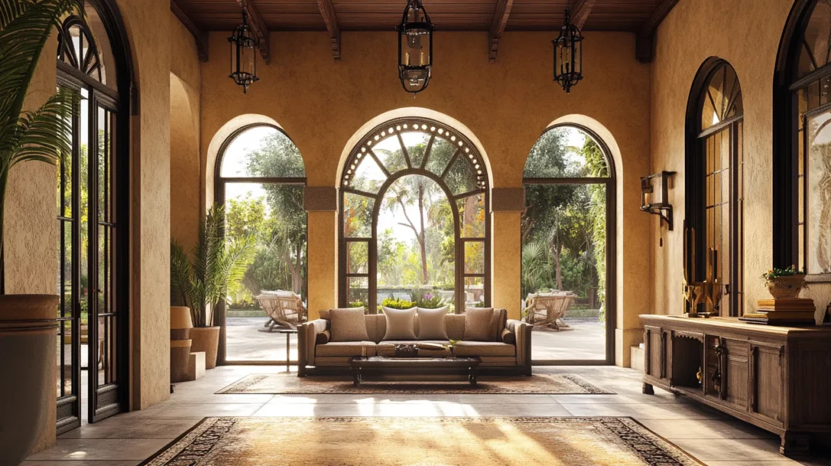 mediterranean stucco arch design for living room