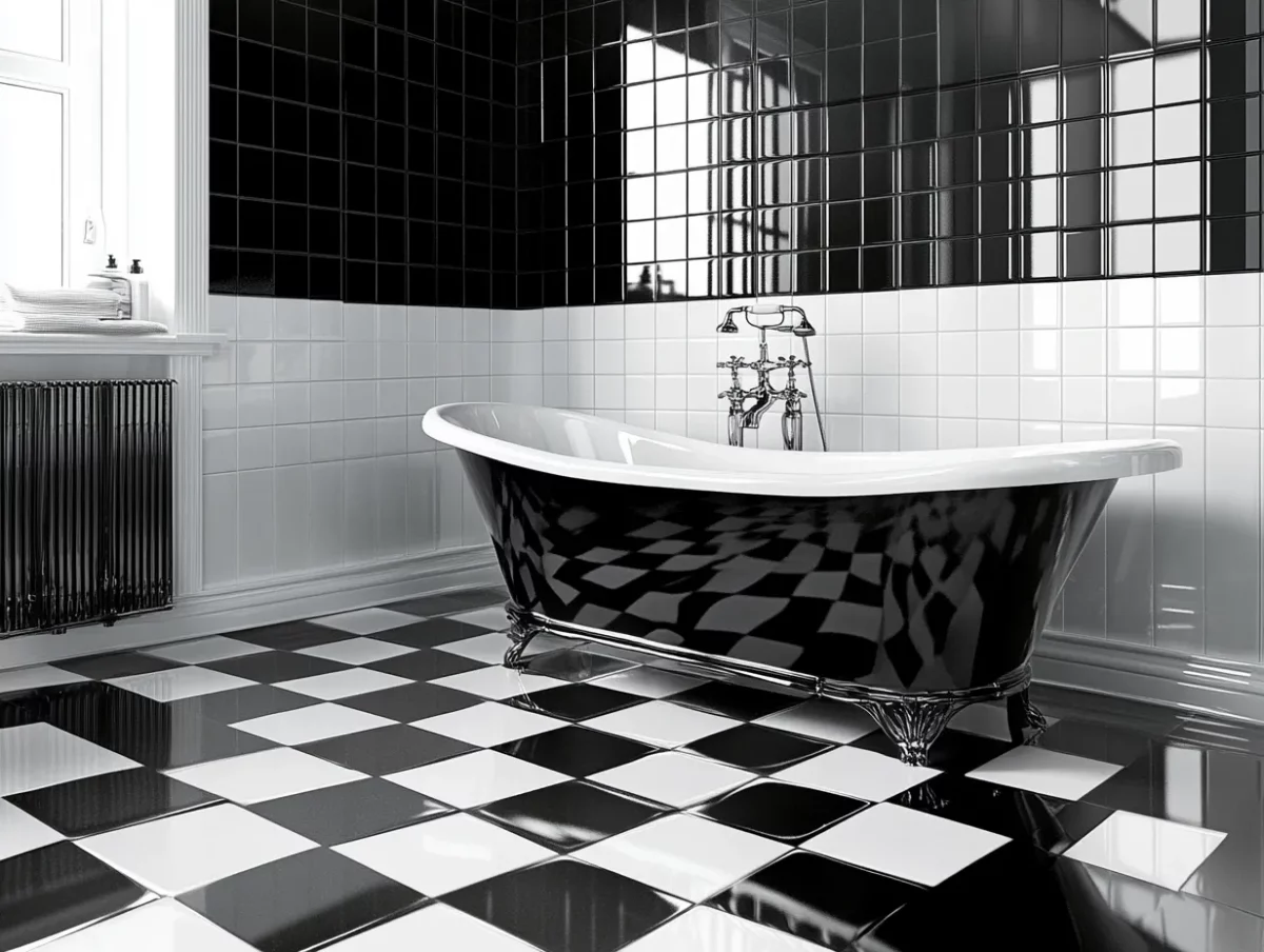 bathroom wall tiles design black and white