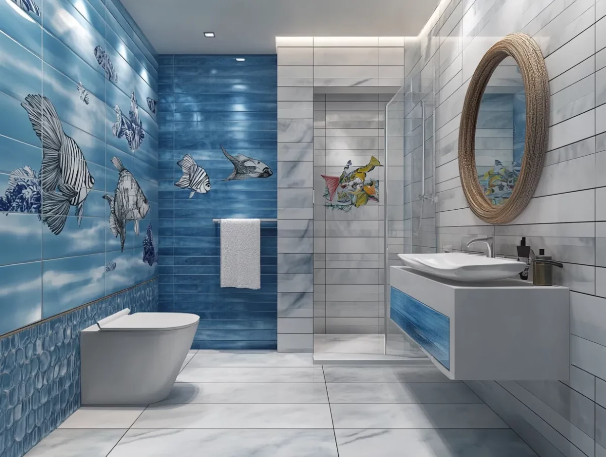 bathroom wall tiles fish design