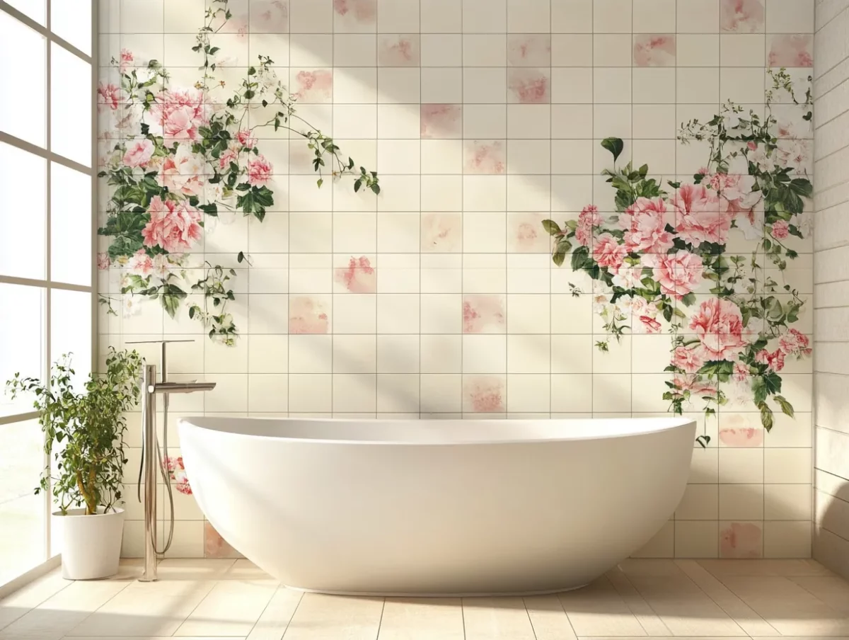 bathroom wall tiles flower design