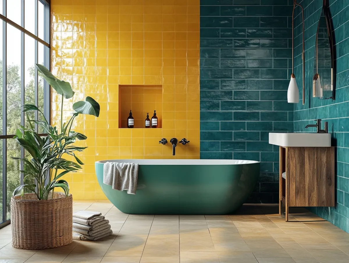 bold colored modern bathroom wall tiles