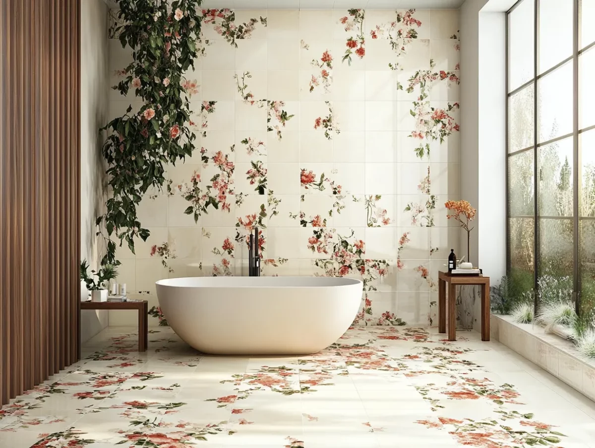 combine floral small bathroom wall tiles