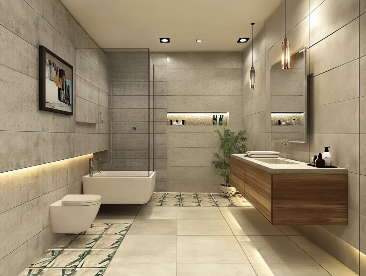 concrete effect modern bathroom wall tiles