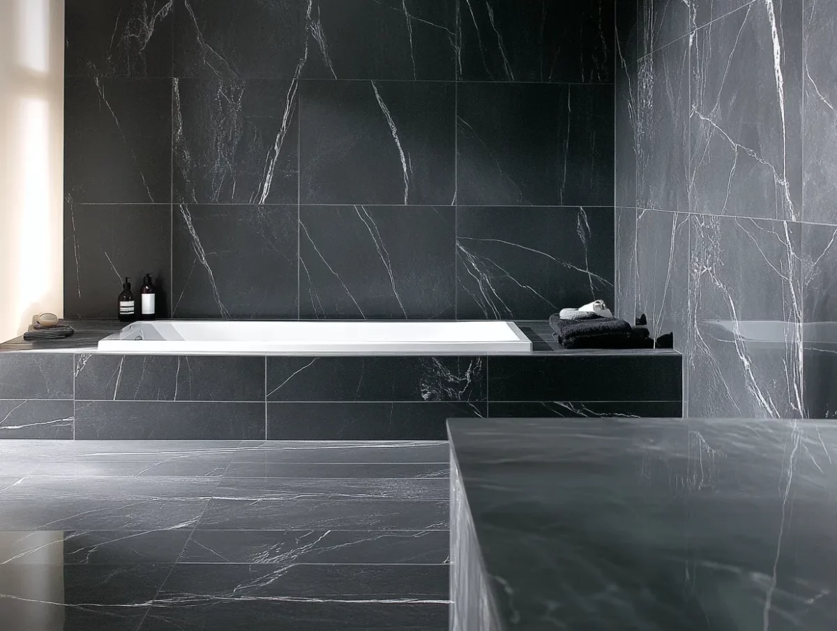 grey coloured bathroom wall tiles design