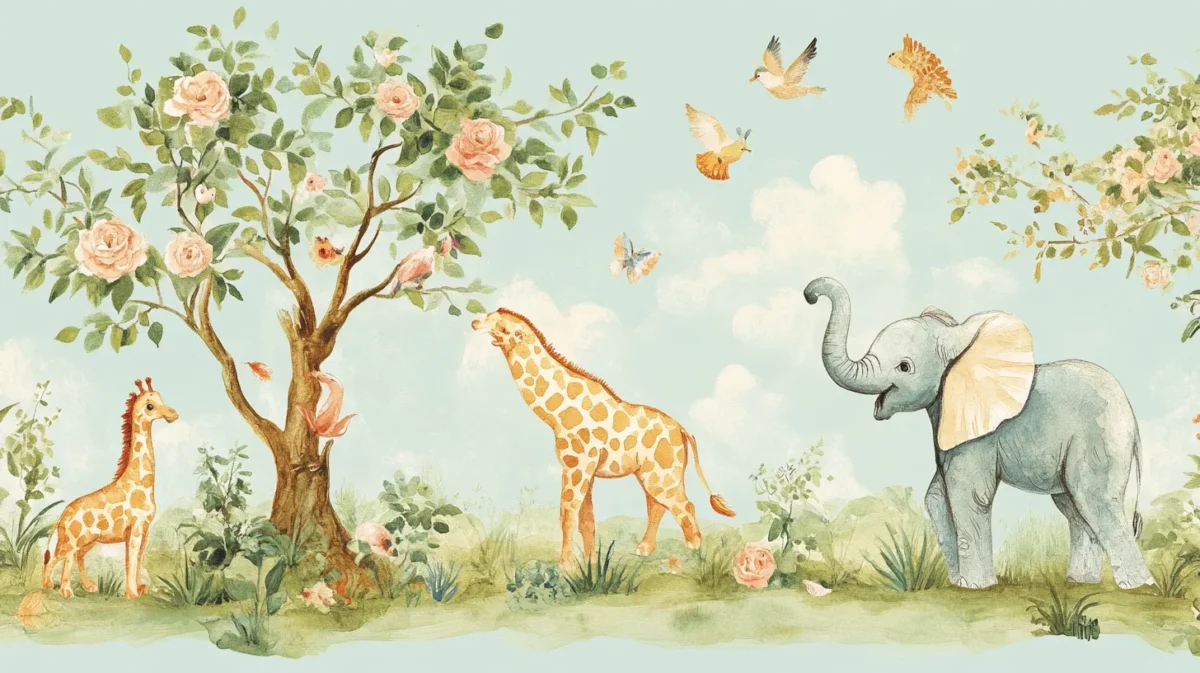 animal kingdom adventure wallpaper design for kids bedroom