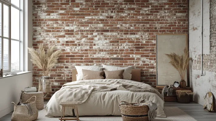 brick wallpaper design for bedroom