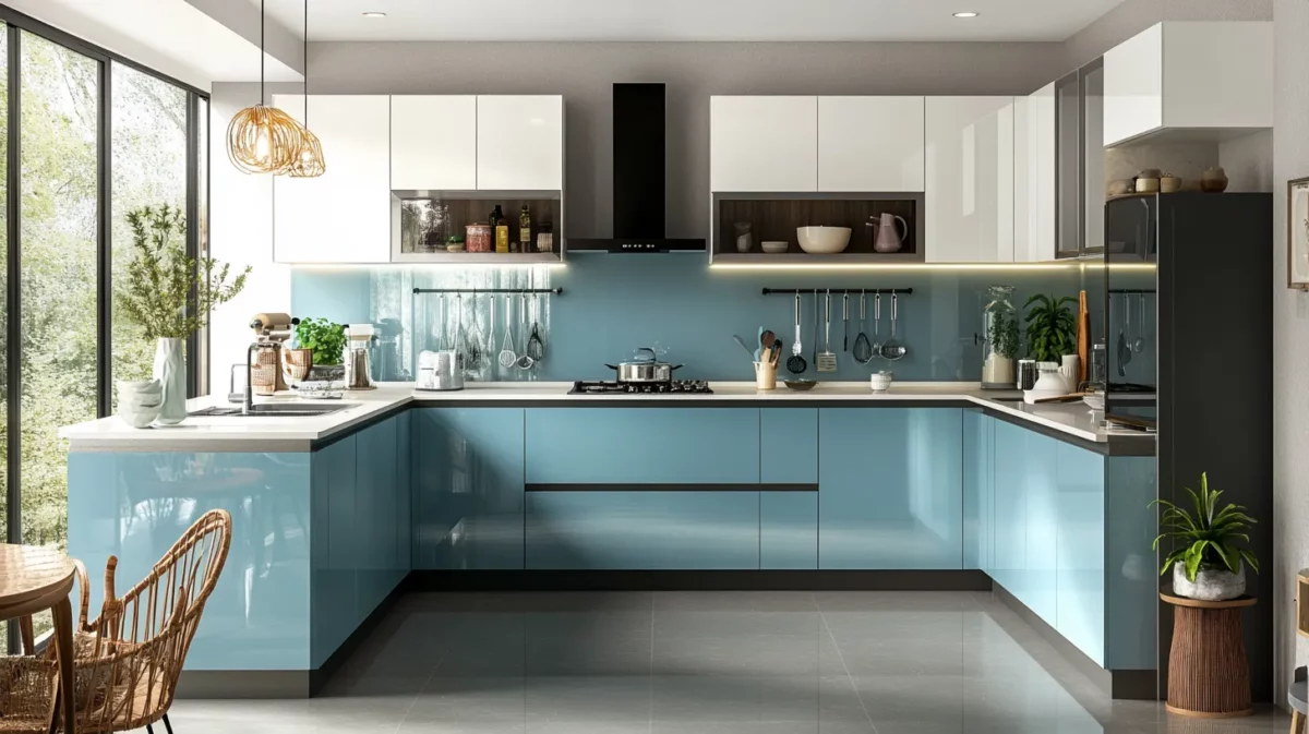 bright open u shape modular kitchen design