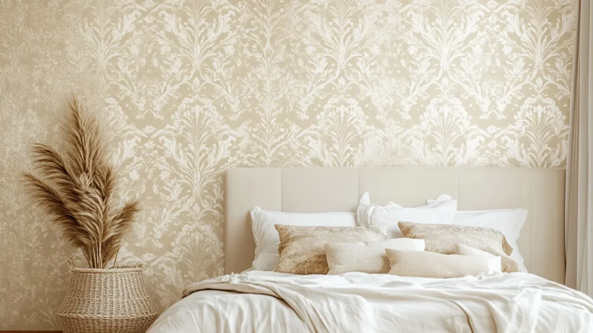 damask pattern wallpaper design for bedroom