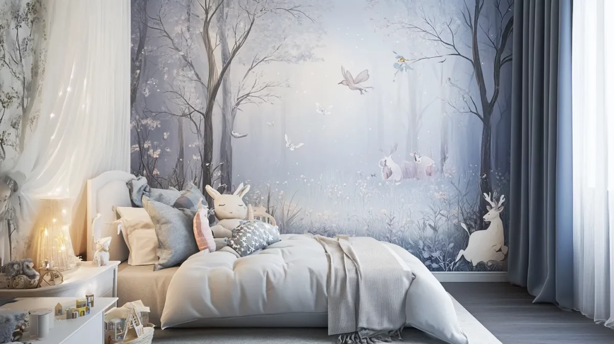 fairy tale forest wallpaper design for girl bedroom