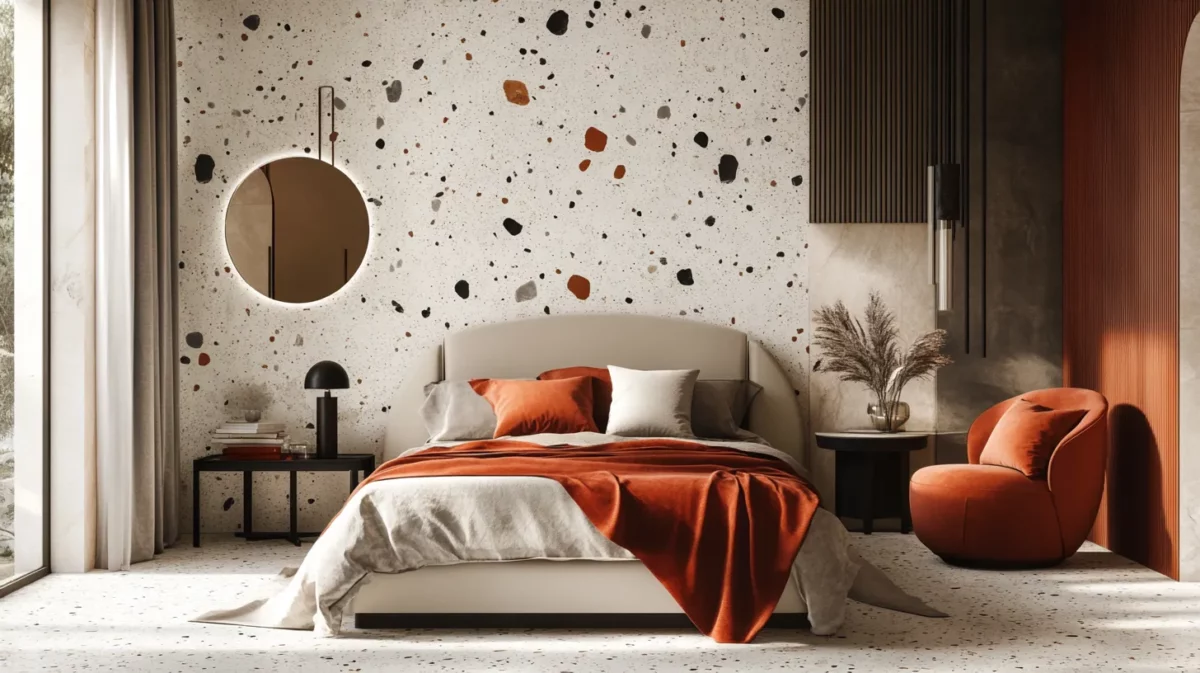 metallic terrazzo latest wallpaper design for bedroom