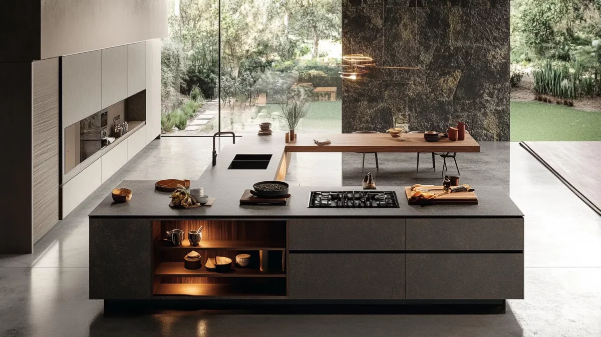 modular kitchen with central chefs island