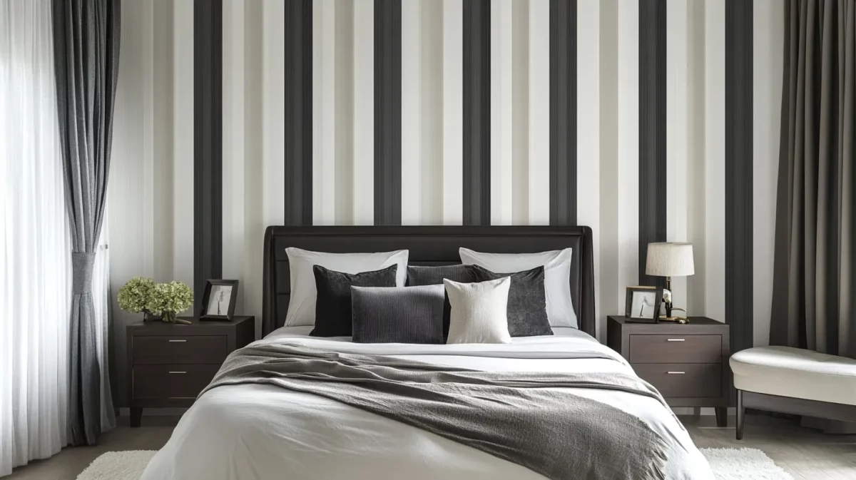 silk effect stripes wallpaper design for bedroom