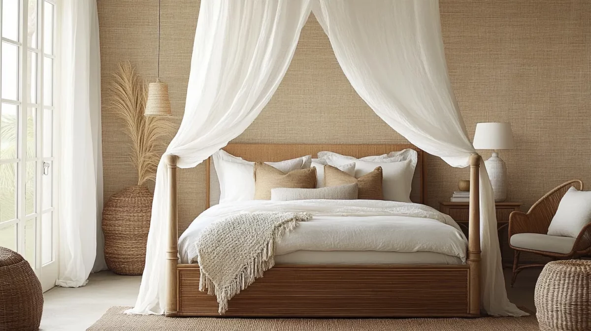 textured grasscloth wallpaper design for bedroom