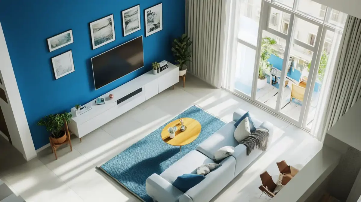 blue and white colour combination for 1 bhk flat