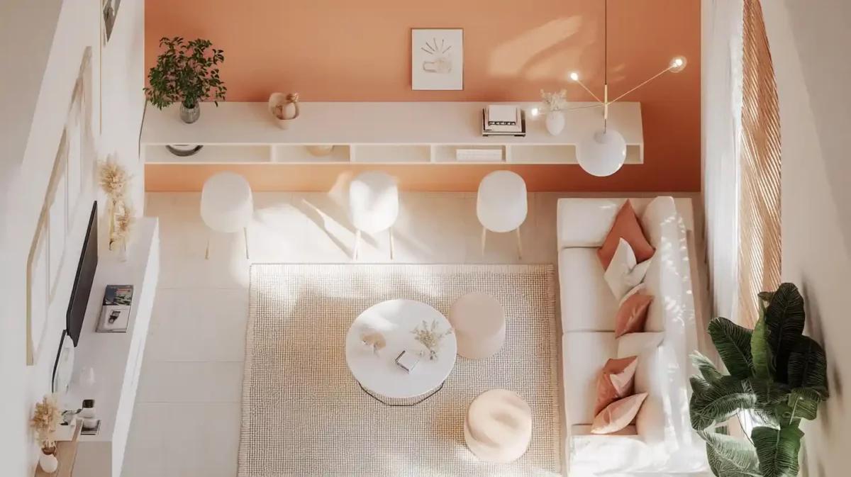 peach and white colour combination for 1 bhk flat