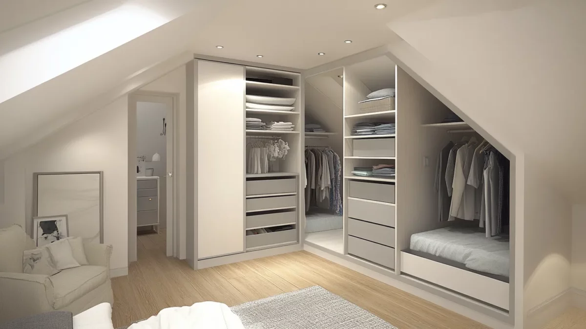 split level loft wardrobe with sliding feature