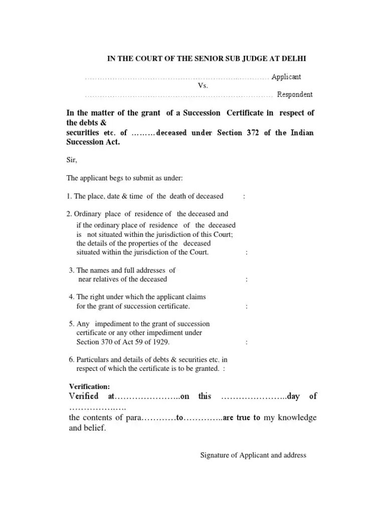 Succession Certificate Format