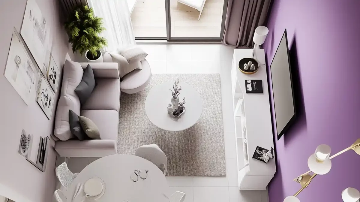 white and lavender colour combination for 1 bhk flat