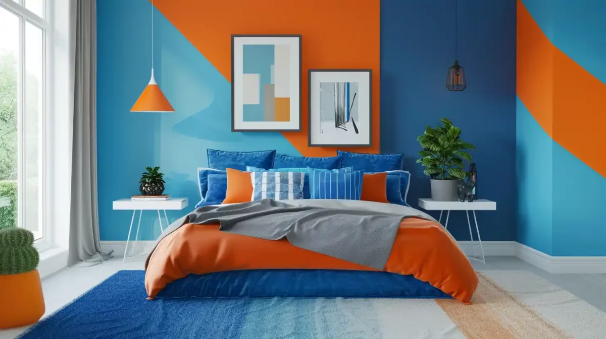 blue and orange bedroom colour scheme for bedroom walls