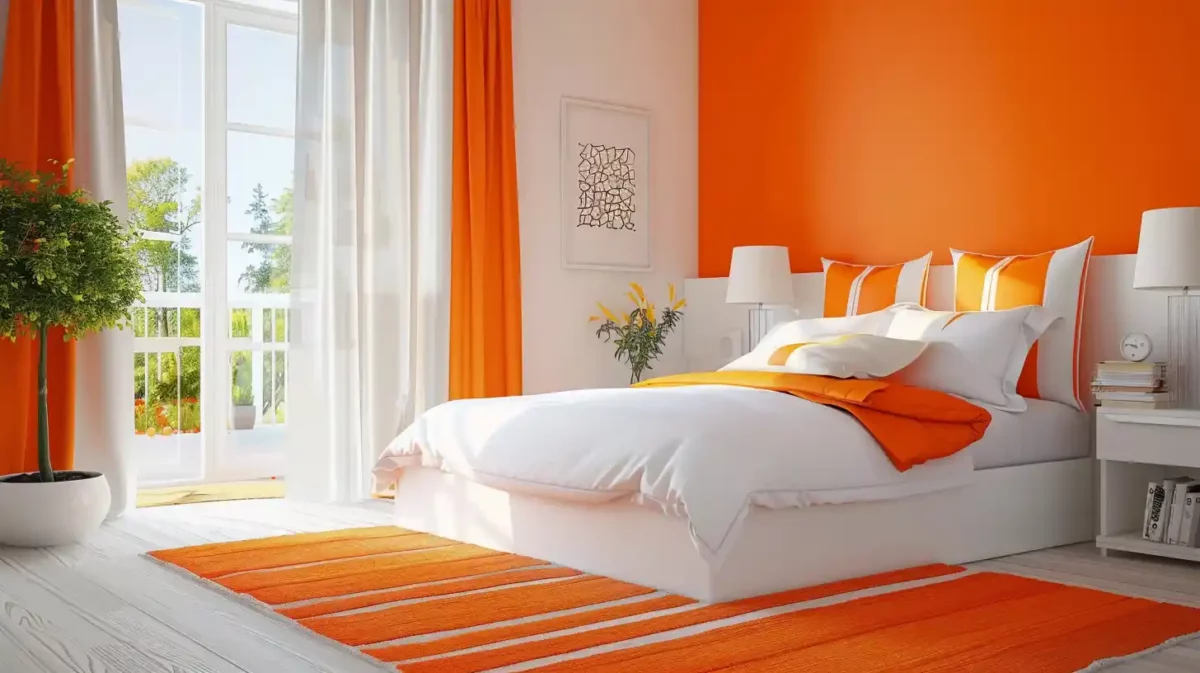 classic white and orange wall decor combination