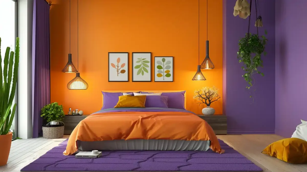 lilac and orange colour combination for wall