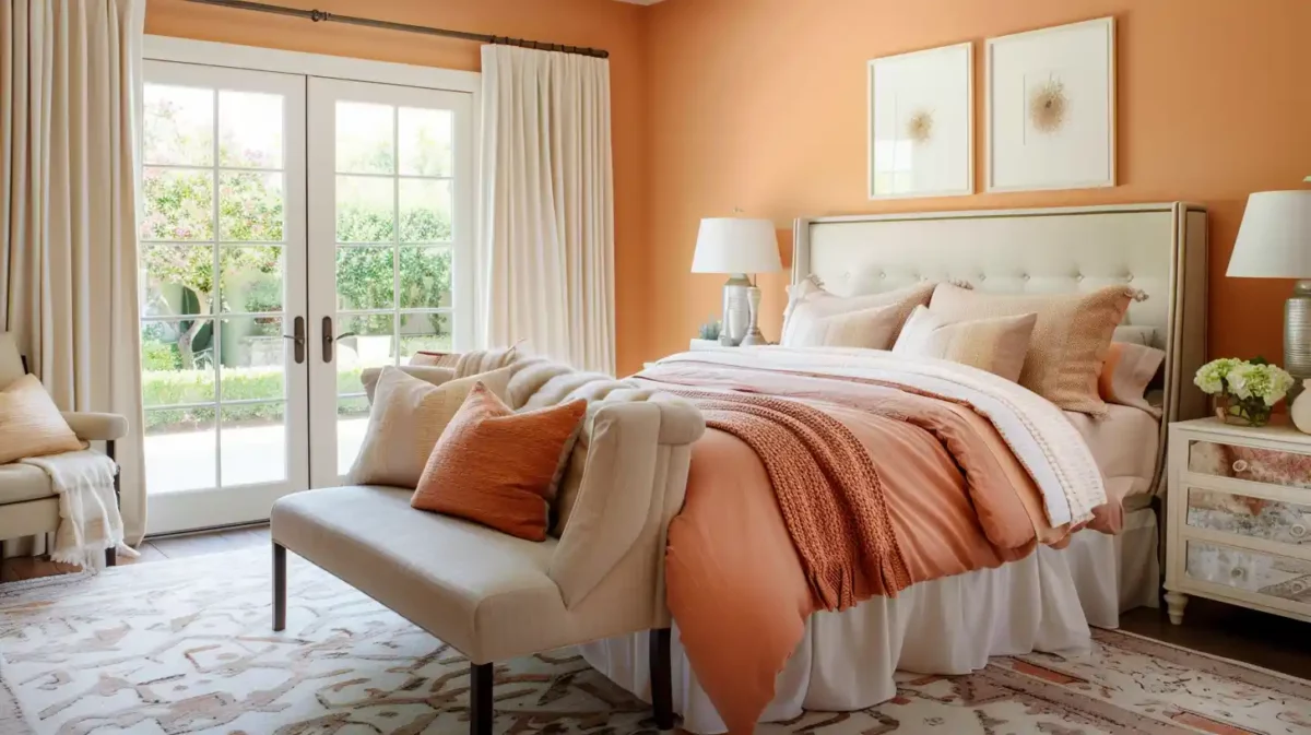 neutral orange colour scheme for bedroom