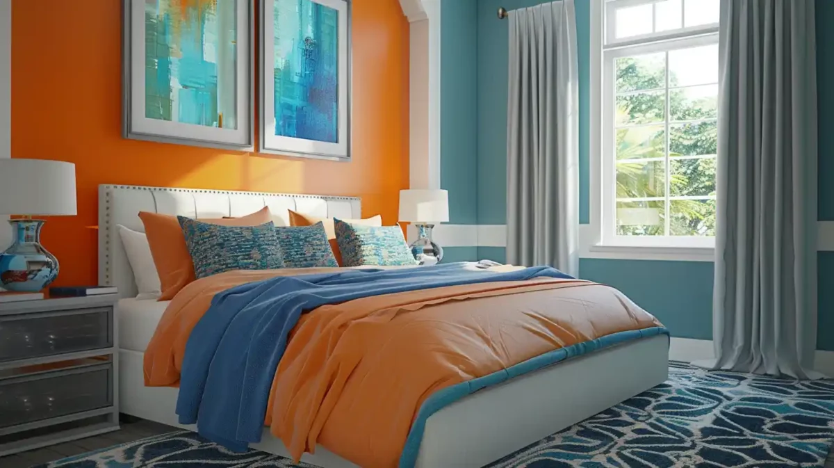 orange and blue bedroom colour combination