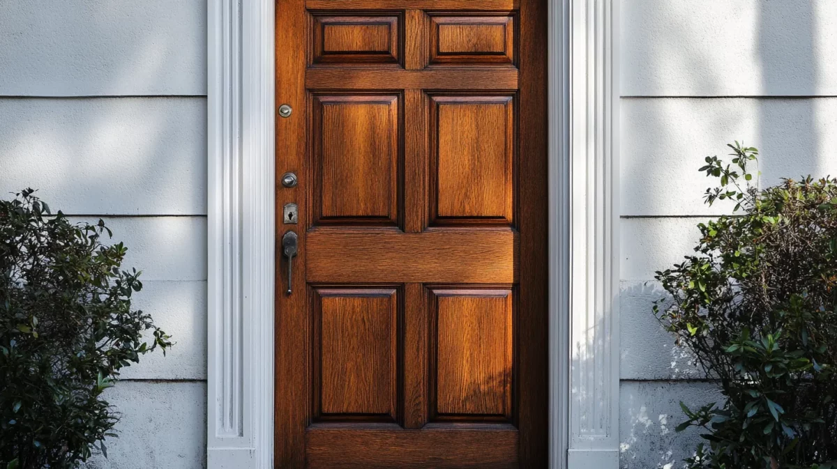 rustic walnut modern flush door designs with mica