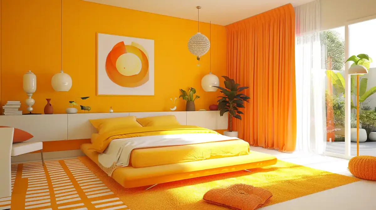 yellow and orange colour combination for bedroom walls