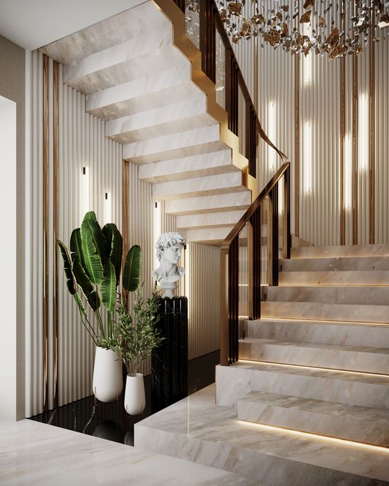 Tiles design for stairs wall