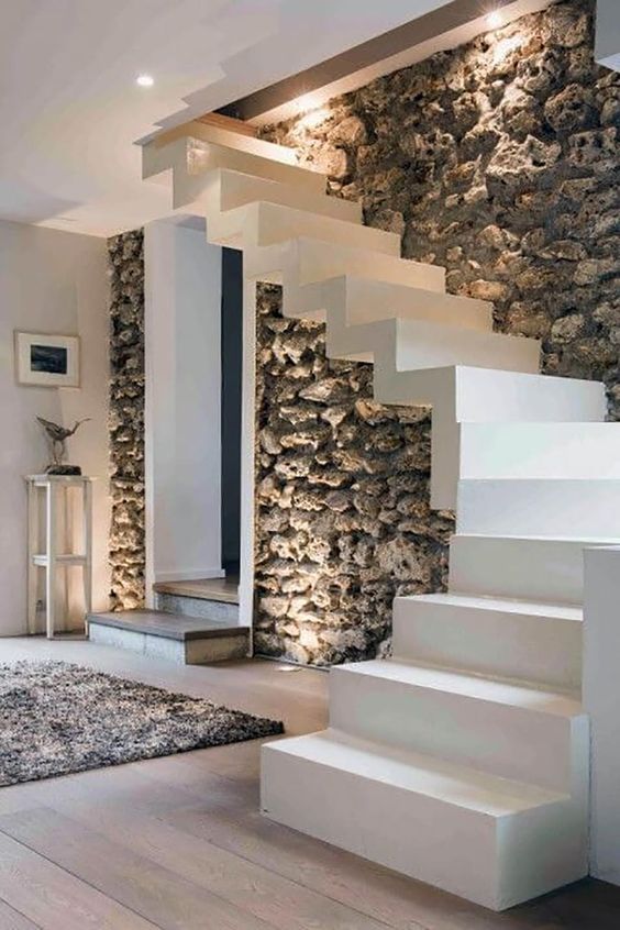 Tiles step design with floating air style stairs