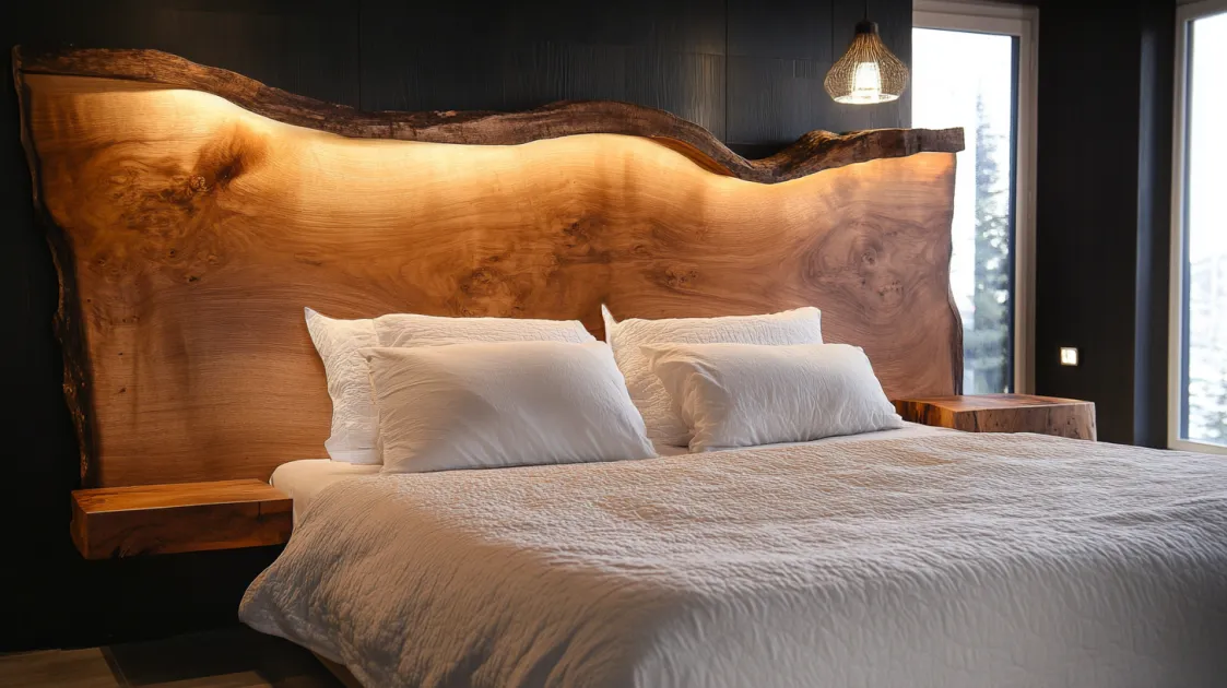 bed back wall design with variety of woods