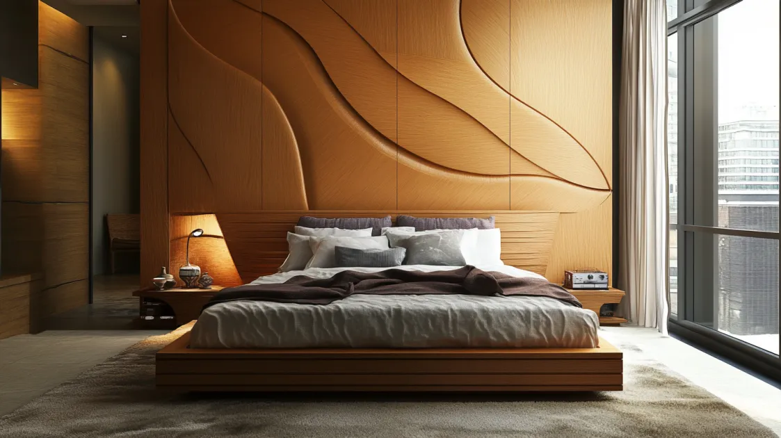 Fiber Panelling bed back wall  in the bedroom