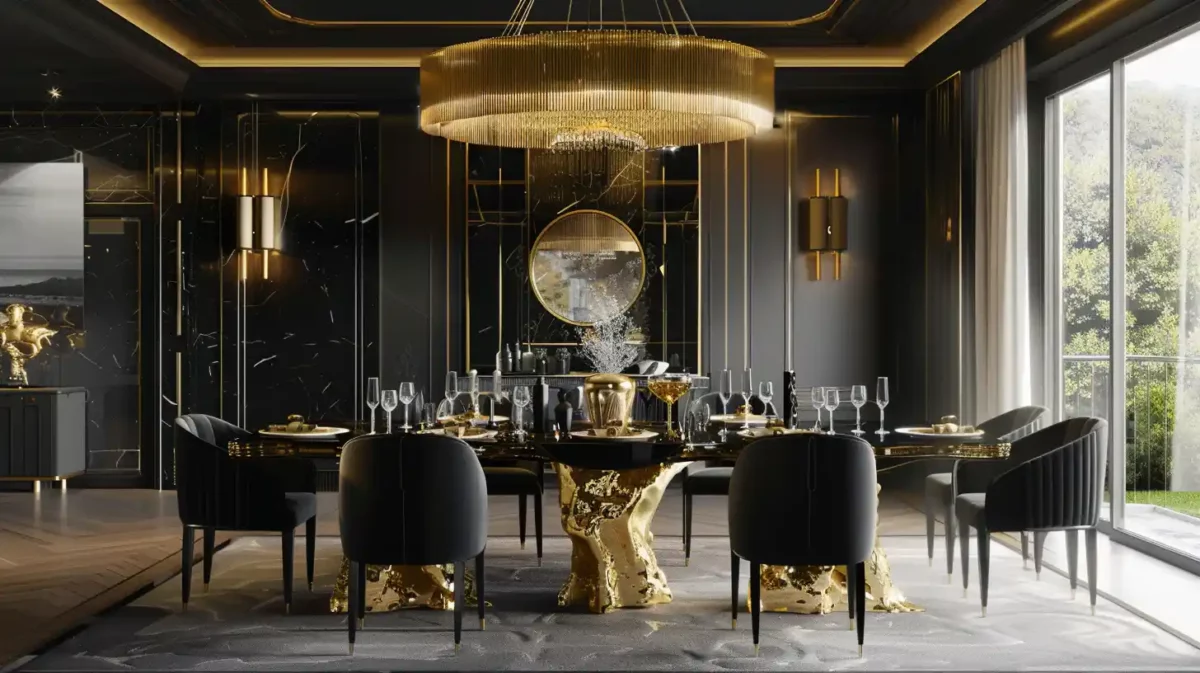 black and gold colour combination for dining room