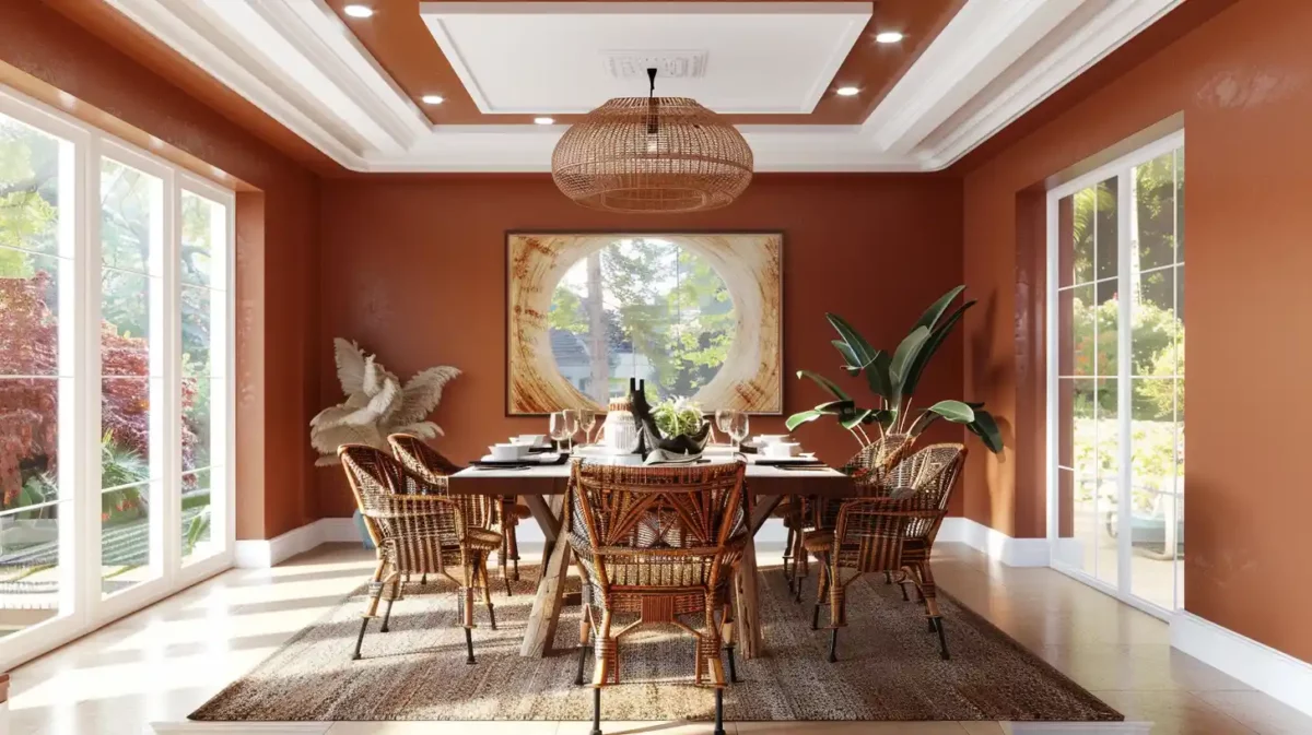 brown walls in the glossy finish colour combinations for dining space