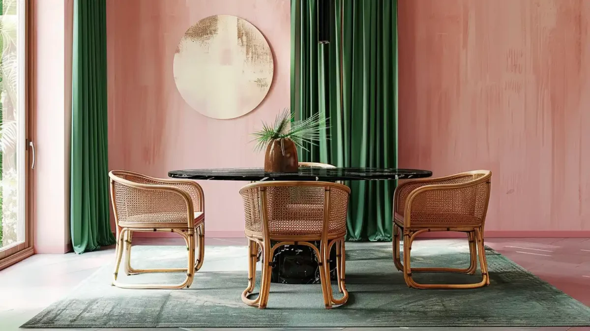 pink and green dining space colour combinations