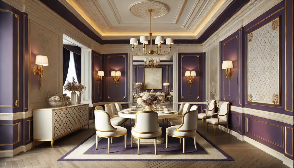 twilight purple and ivory dining room colour combination