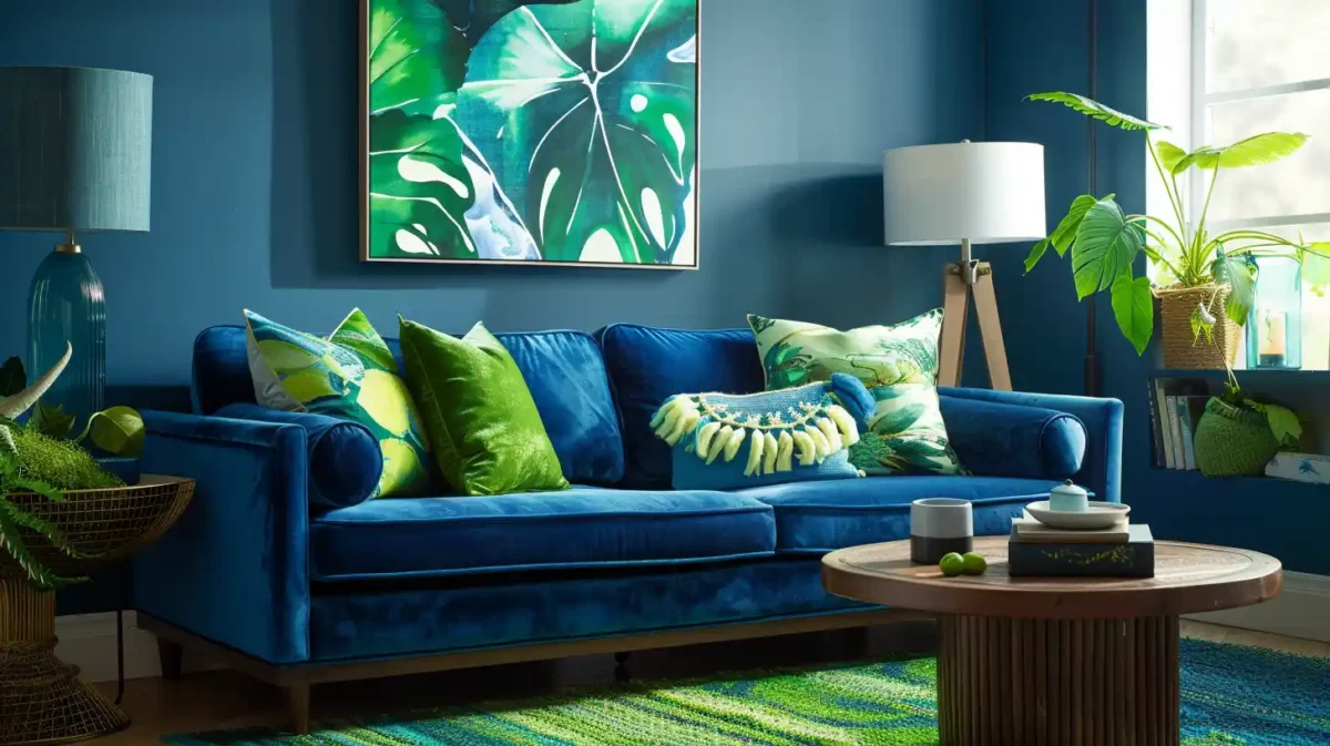 blue and green colour combination for drawing room