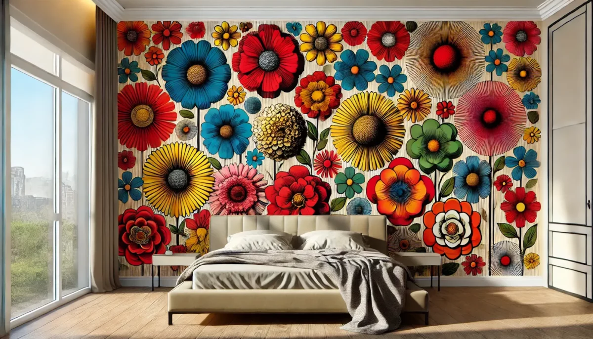 feature wall with bold floral patterns