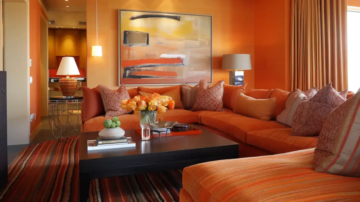 glowing orange hues colour combination for drawing room