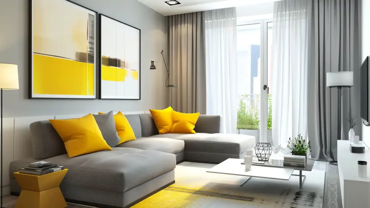 grey and yellow colour combination for drawing room