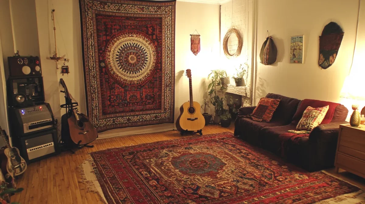 hanging up tapestries for a soundproof room