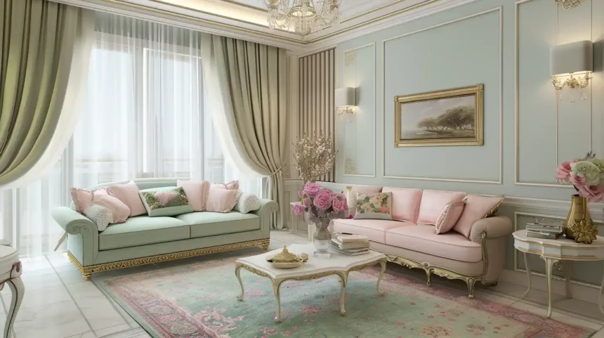 pastel colour combination for drawing room