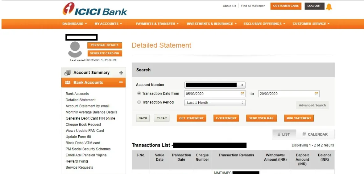 pdf download icici home loan statement via net banking