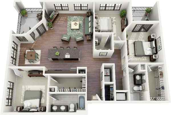 3 Bedroom House Plans  Truoba Houses For Modern Families