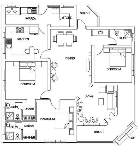 Single Floor 3 Bedroom House Plans 4999  EaseMyHouse