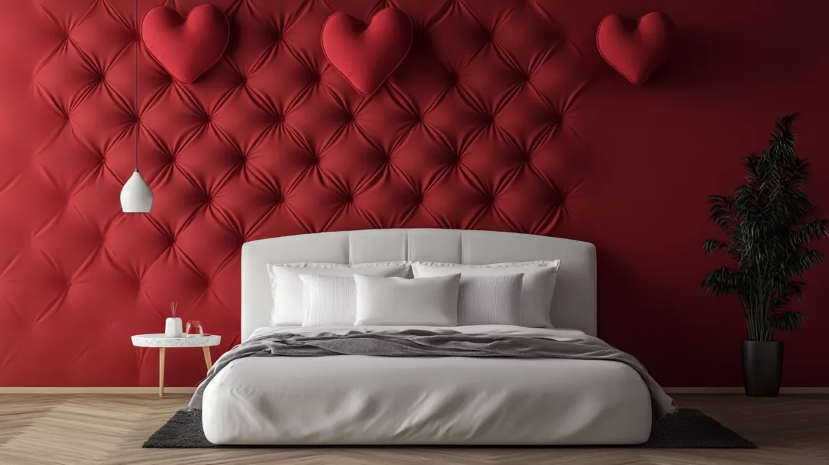 heart motifs in soft velvet for bedroom wall