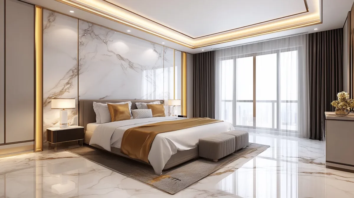 marble texture with gold accents for bedroom wall