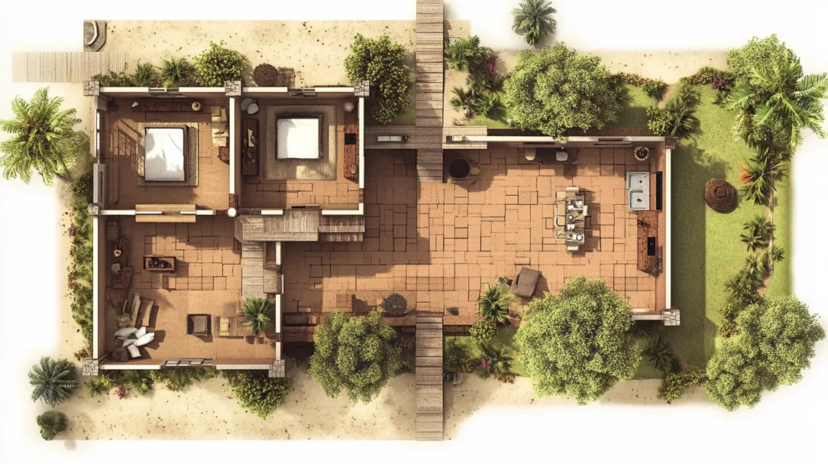 courtyard style house design plan for village