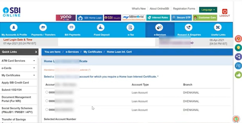 how to download home loan interest certificate from sbi yono app